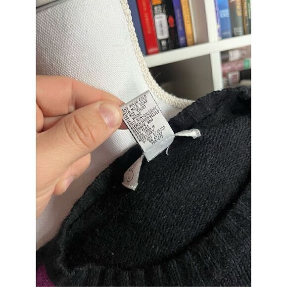 Segue Black Pink Pullover Knitted Mixed Print Lambswool Sweater Size Large - Picture 5 of 5